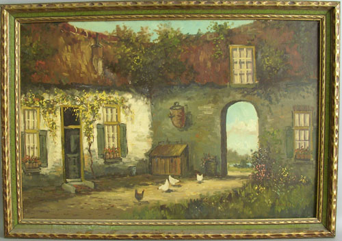 Appraisal: Oil on canvas courtyard scene signed C Hommes x