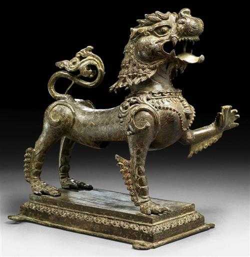 Appraisal: BRONZE LION Nepal ca th century H cm With traces