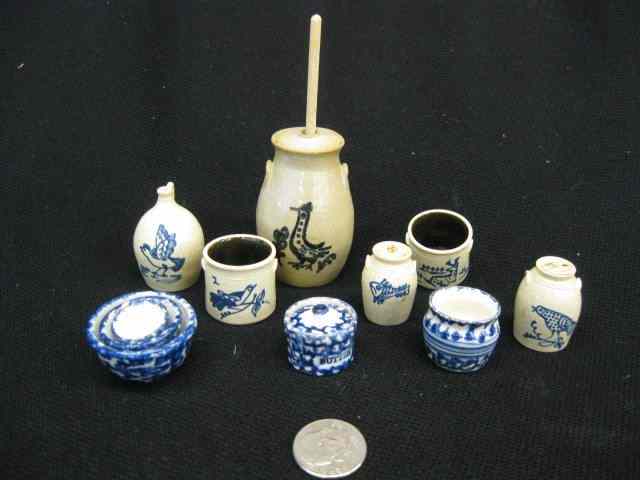 Appraisal: pcs Miniature Crockery Stoneware includes '' butter churn '' jugs