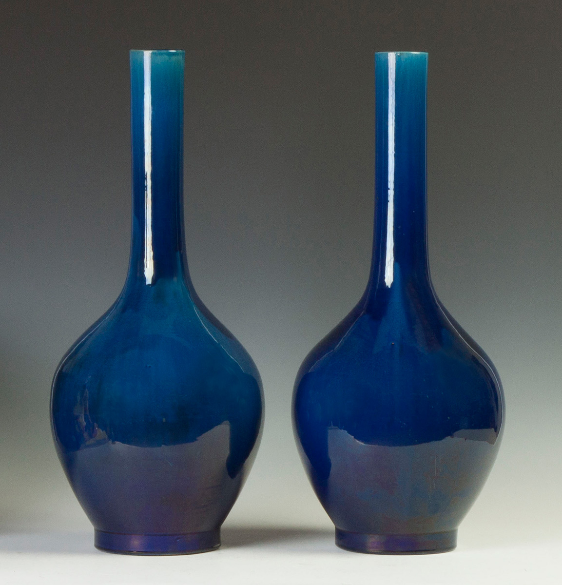 Appraisal: Pair of Chinese Blue Glazed Bottle Form Porcelain Vases th