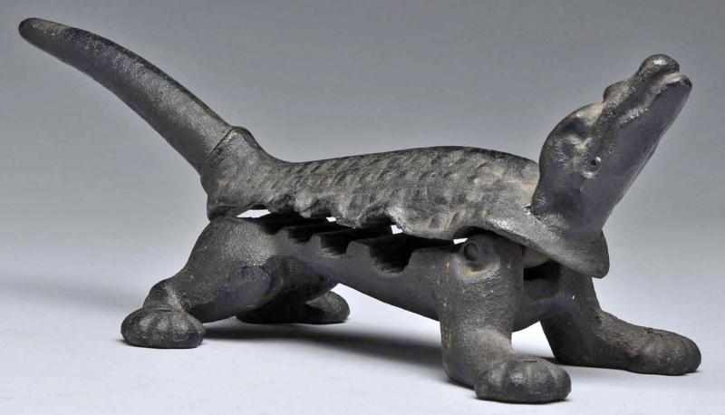 Appraisal: Cast Iron Alligator Cork Press Description Circa Decorative heavy French