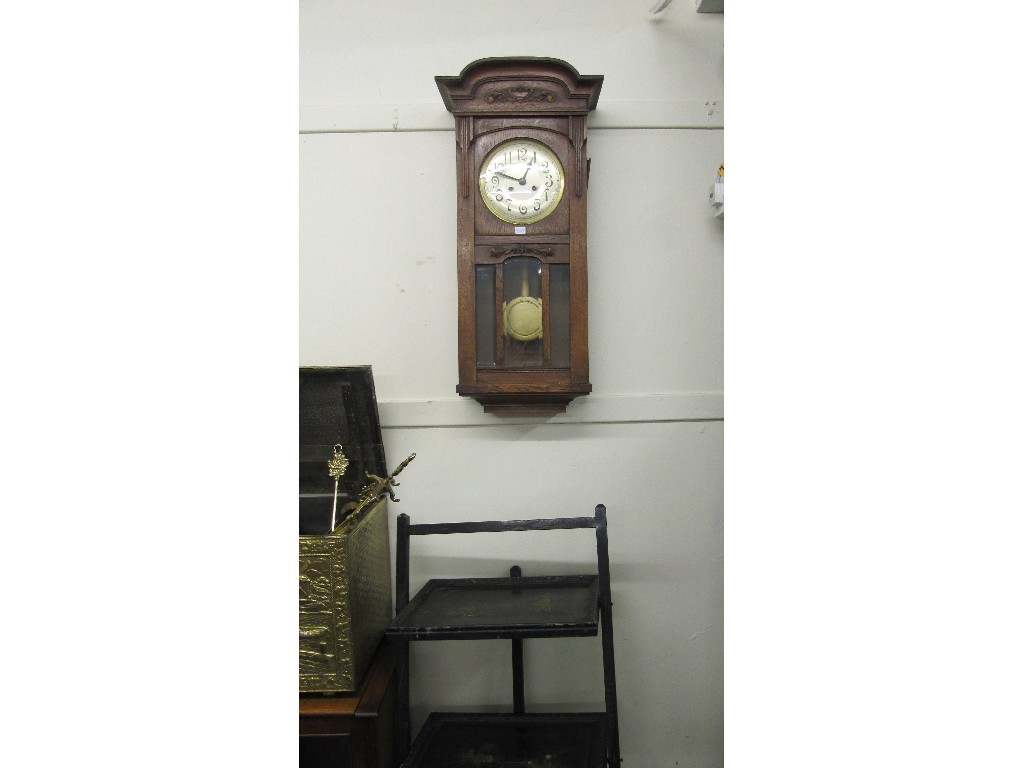 Appraisal: Oak wall clock and a Japanned cake stand