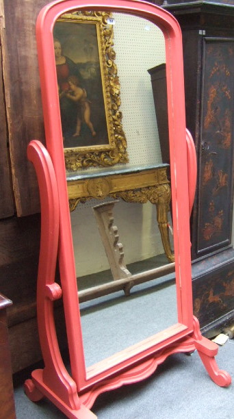 Appraisal: A Victorian style red painted cheval mirror cm wide