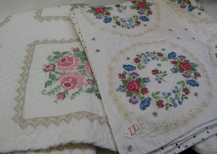 Appraisal: TWO SIGNED AND DATED HAND EMBROIDERED QUILTS queen size by