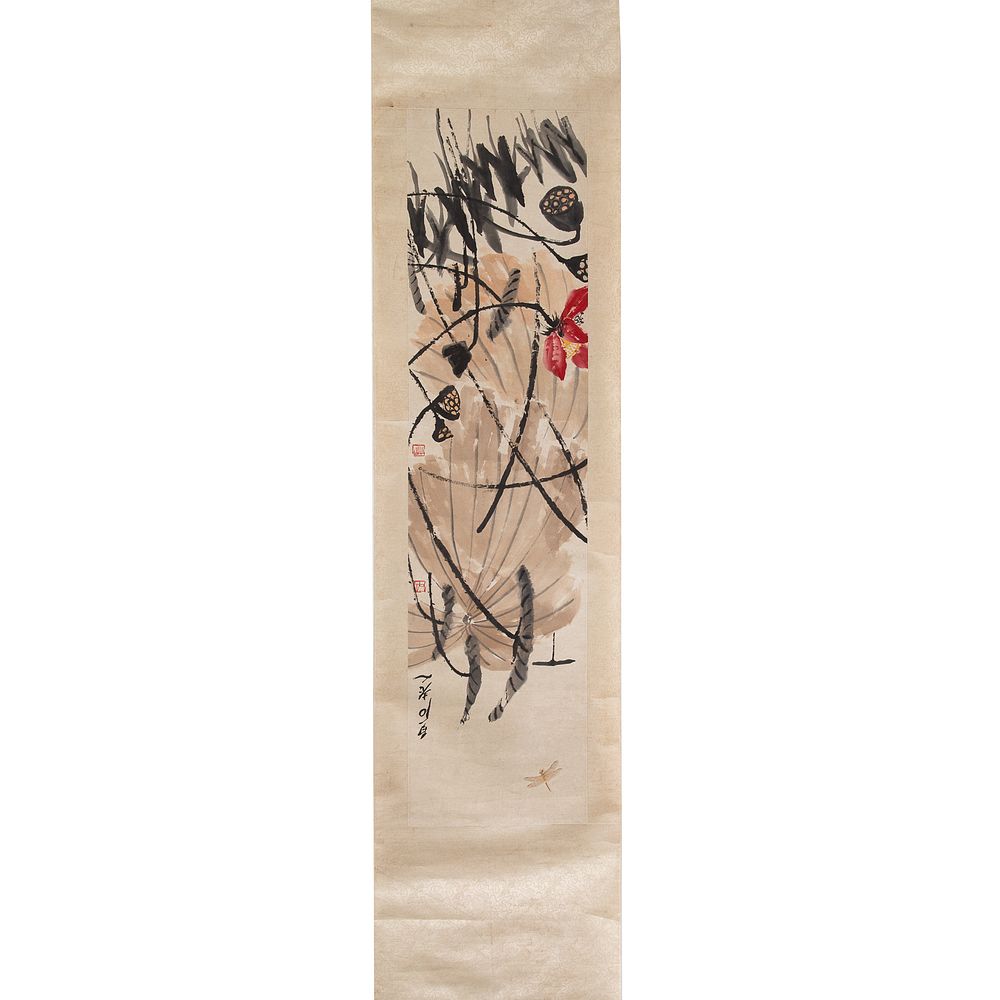 Appraisal: Attributed To Qi Baishi Lotus Flower Gouache Colored pigment on