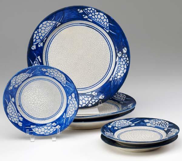 Appraisal: DEDHAM Six Crackleware plates in the Turtle pattern Tight line