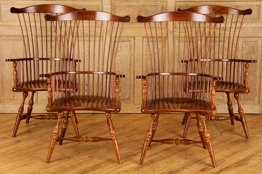 Appraisal: FOUR OAK WINDSOR CHAIRS BY FREDERICK DUCKLOE A set of