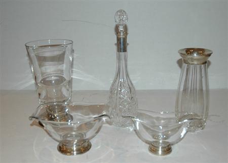 Appraisal: Group of Five Sterling Silver Mounted Glass Table Articles Estimate