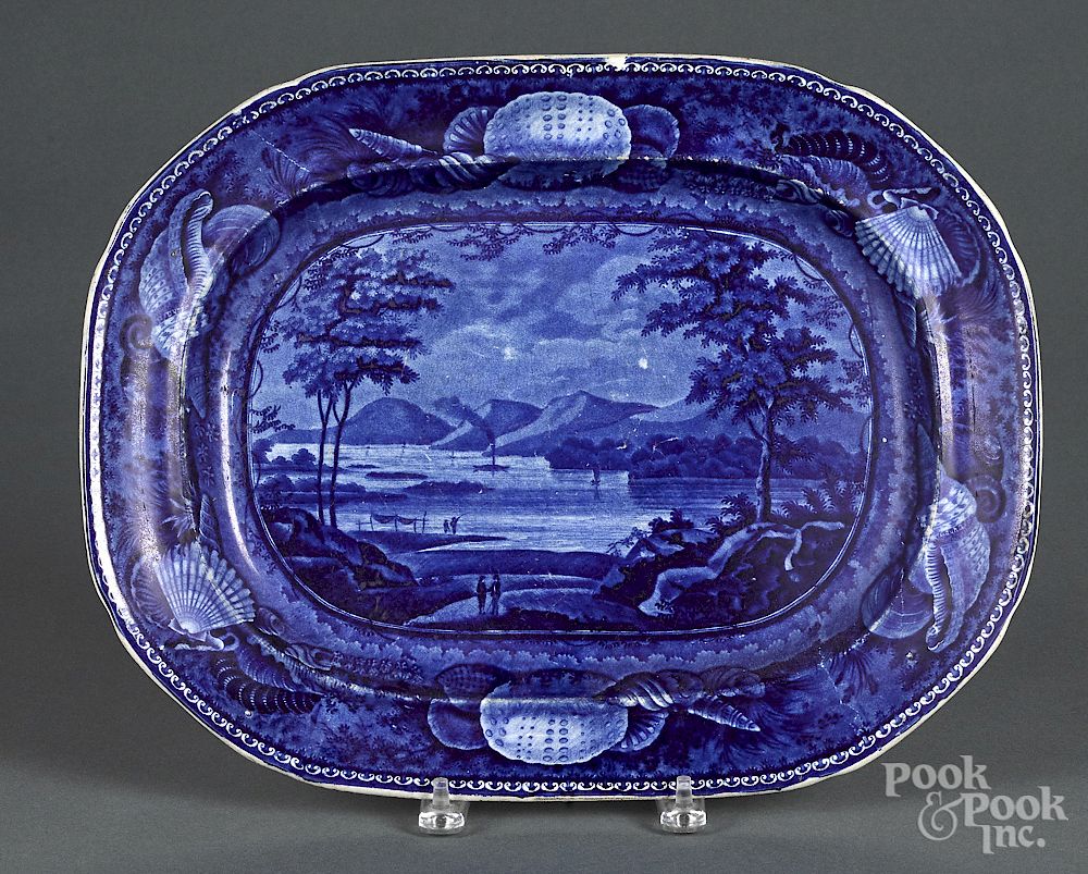 Appraisal: Historical Blue Staffordshire Lake George platter Historical Blue Staffordshire Lake