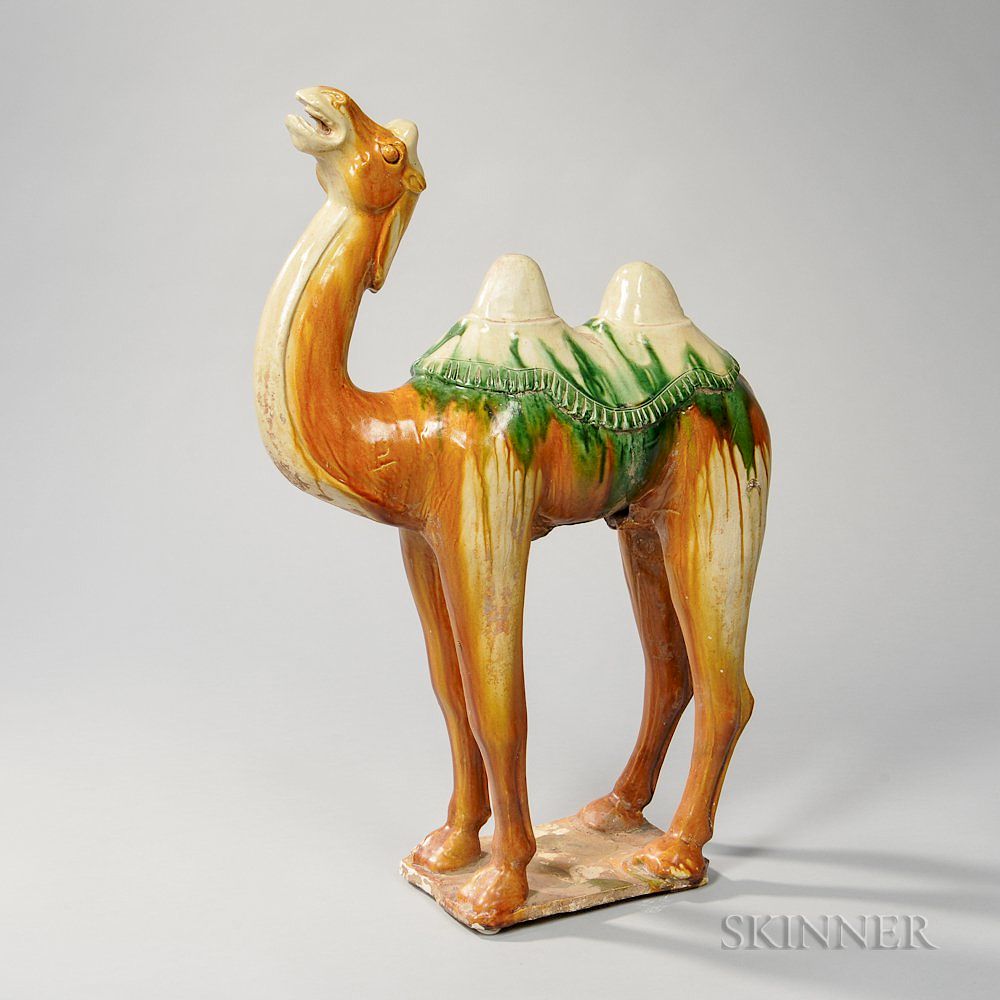 Appraisal: Sancai-glazed Camel Sancai-glazed Camel China Tang dynasty standing on a