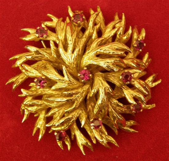 Appraisal: Gold foliate brooch set with rubies ct