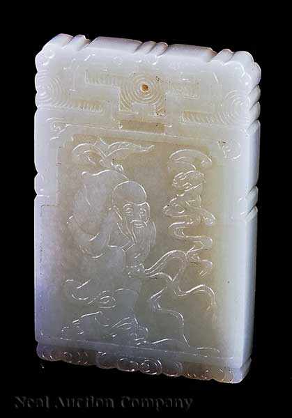 Appraisal: A Chinese Carved White Jade Pendant shaped rectangular form delicately