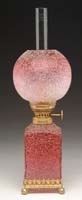 Appraisal: VERY RARE RUBINA OVERSHOT MINI LAMP Unlisted Cranberry shading to