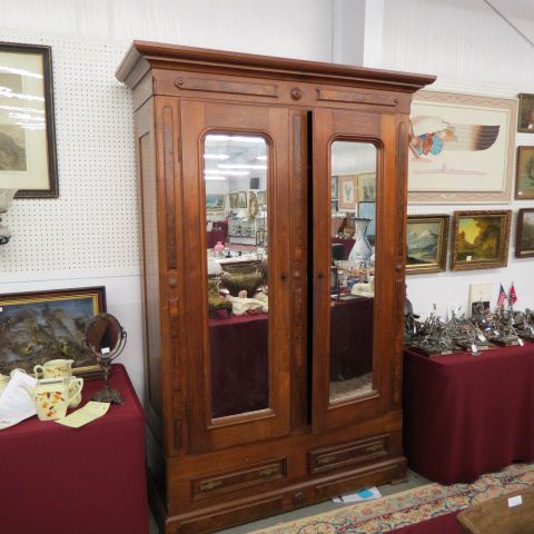 Appraisal: th Century Mahogany Wardrobe mirrored dooors drawers below