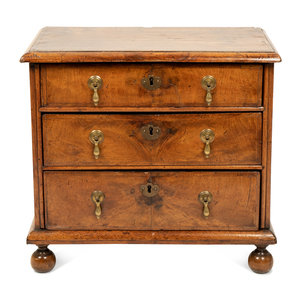 Appraisal: A Miniature Burl Walnut William and Mary Chest th Century