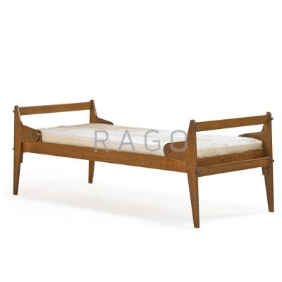 Appraisal: MAXIME OLD - Adjustable daybed France s Oak hide Unmarked