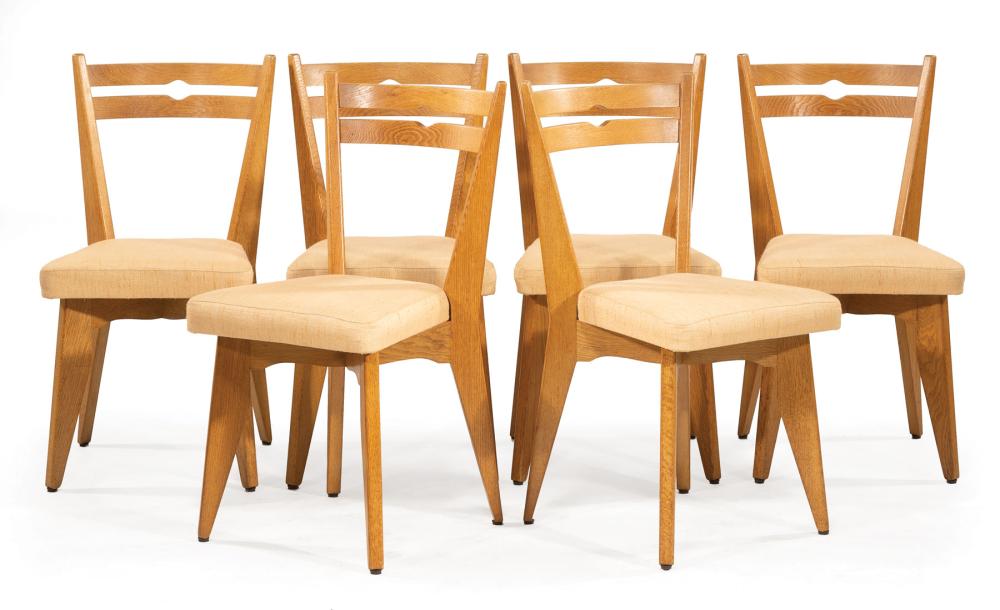 Appraisal: Six Guillerme et Chambron Oak Dining Chairs curved shaped slats