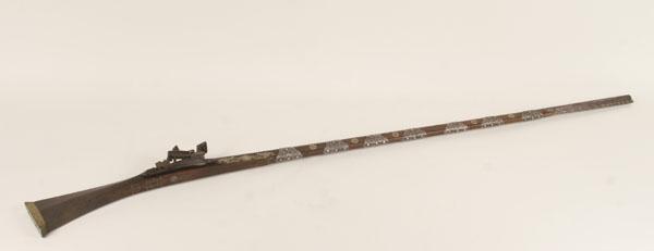 Appraisal: Flintlock rifle Turkish miquelet-locke large bore octagonal barrel eight heavily