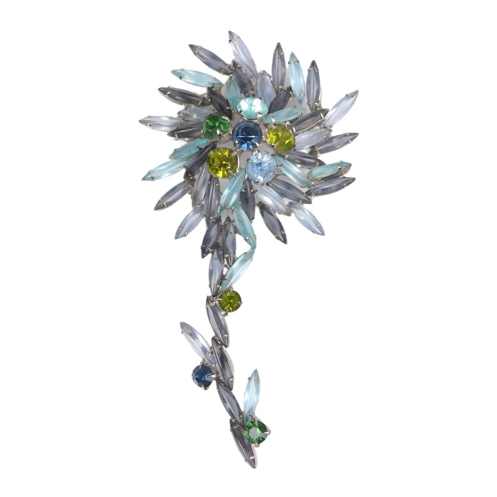 Appraisal: UNSIGNED SCHREINER LARGE JEWELED FLOWER PIN BROOCH WITH SMOKE AND