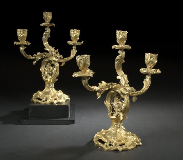 Appraisal: Pair of French Gilt-Bronze Three-Light Candelabra fourth quarter th century