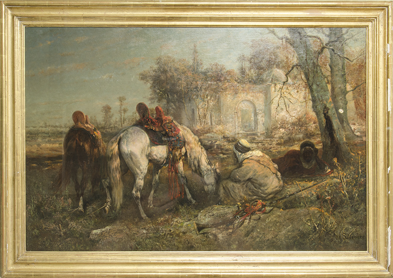 Appraisal: CHRISTIAN ADOLF SCHREYER - TWO RECLINING ARABS AND TWO TETHERED