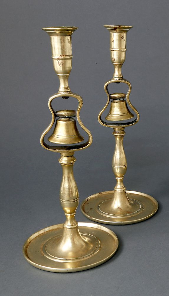 Appraisal: Pair of English Brass Tavern Candlesticks Pair of English Brass