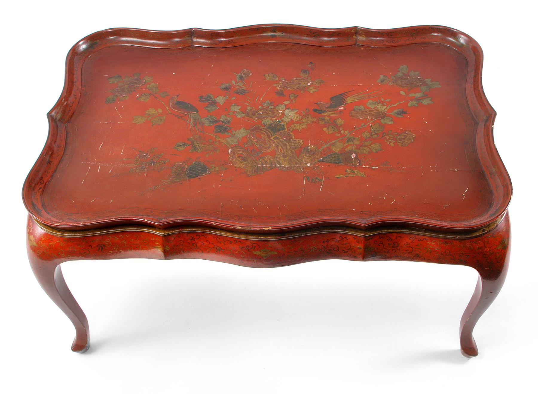 Appraisal: CHINOISERIE STYLE TRAY TOP TABLE American th century The shaped