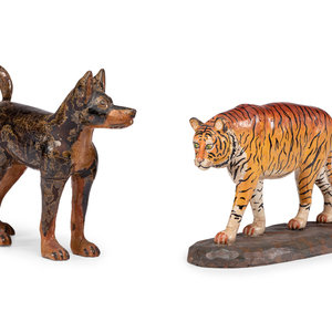 Appraisal: A Folk Art Carved and Painted Wood Dog and Tiger