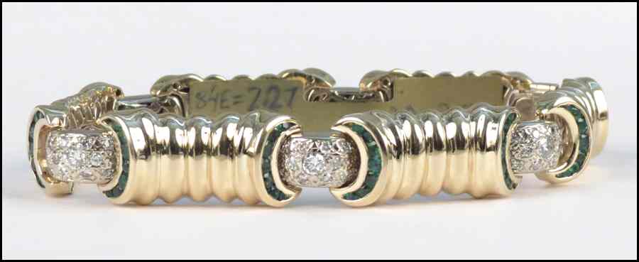 Appraisal: KARAT YELLOW AND WHITE GOLD DIAMOND AND EMERALD BRACELT emeralds