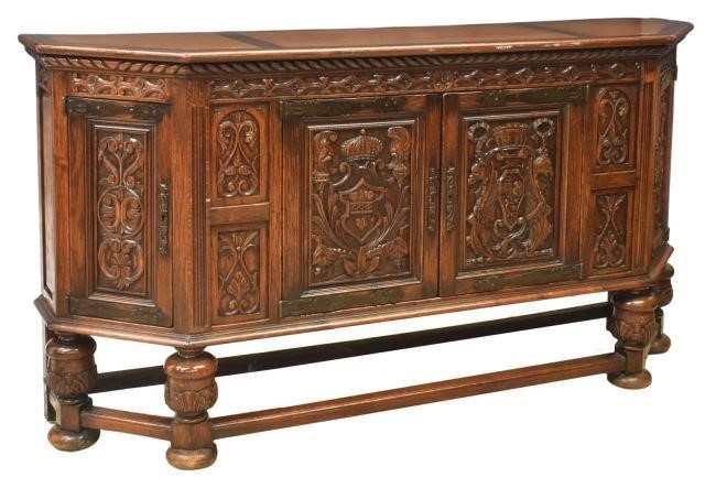 Appraisal: Renaissance Revival carved oak sideboard early th c rectangular top