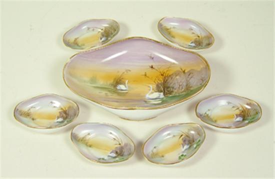 Appraisal: Nippon Swan Nut Set Hand painted gold-rimmed Nippon set consisting