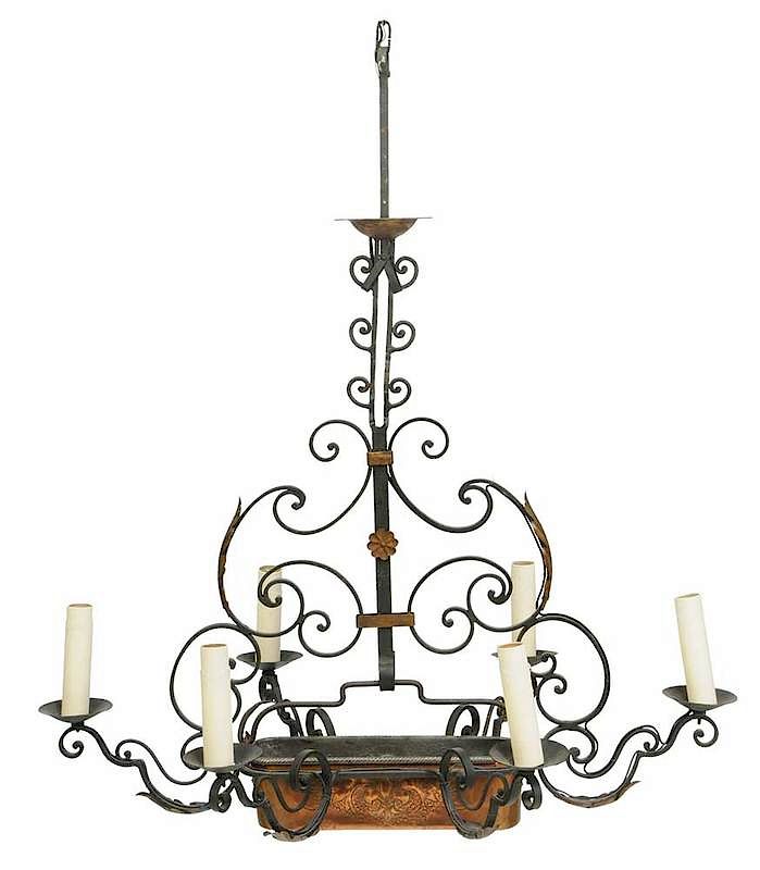 Appraisal: Provincial Louis XV Style Iron Chandelier th st century scrolled