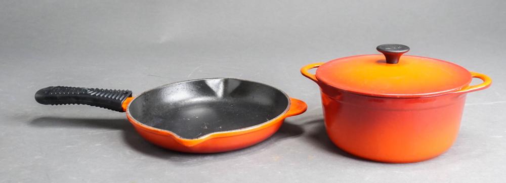 Appraisal: LE CREUSET ENAMEL PAN AND A COUSANCES DUTCH OVENLe Creuset