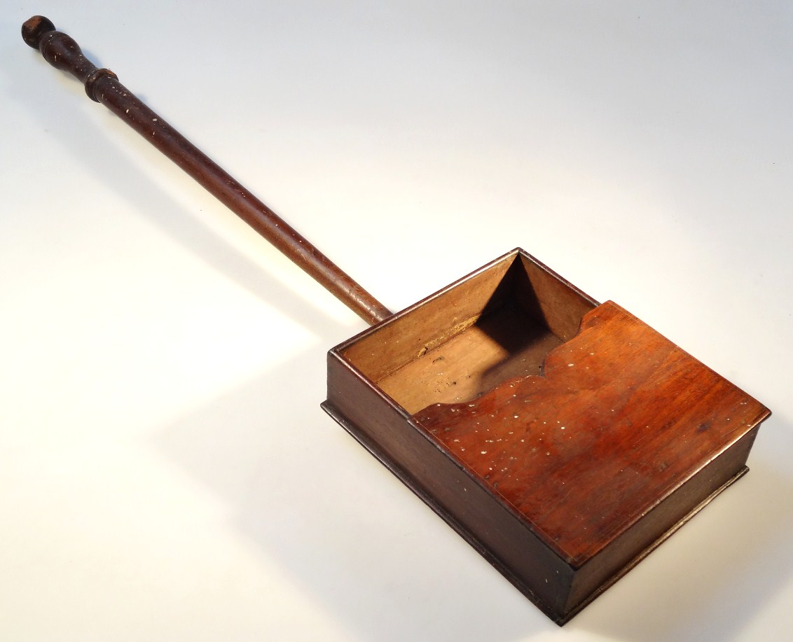 Appraisal: A thC mahogany offertory box the rectangular body fronted by