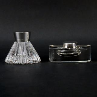 Appraisal: Grouping of Two Modern English Sterling Silver and Crystal Inkwells