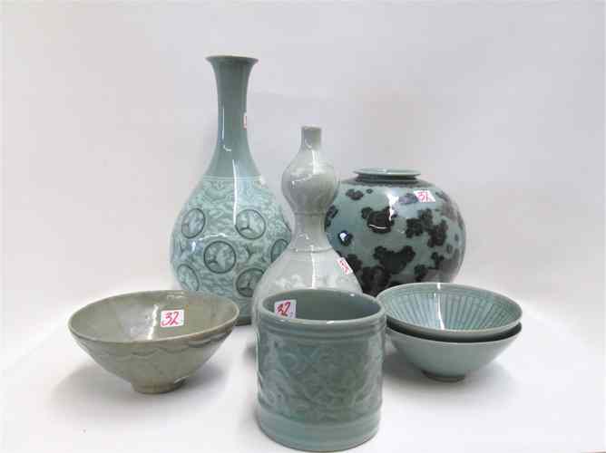 Appraisal: SEVEN CHINESE CELADON PORCELAINS vases various forms from '' to