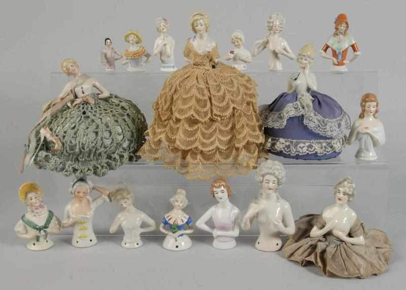 Appraisal: Lot of German Porcelain Half Dolls Description Two gray-haired ladies