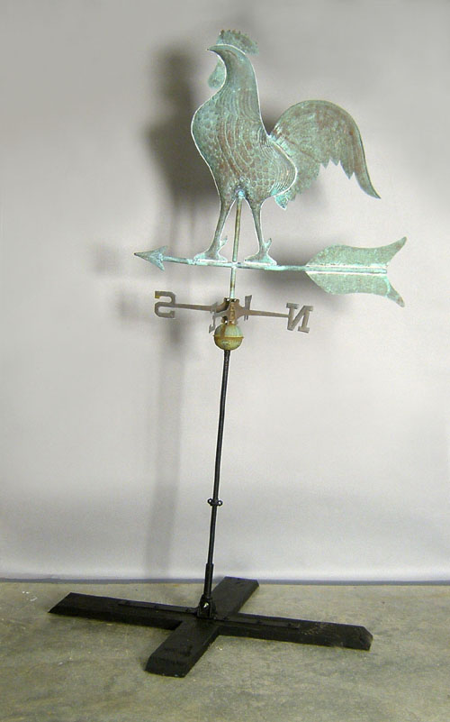 Appraisal: Copper rooster weathervane th c h with stand