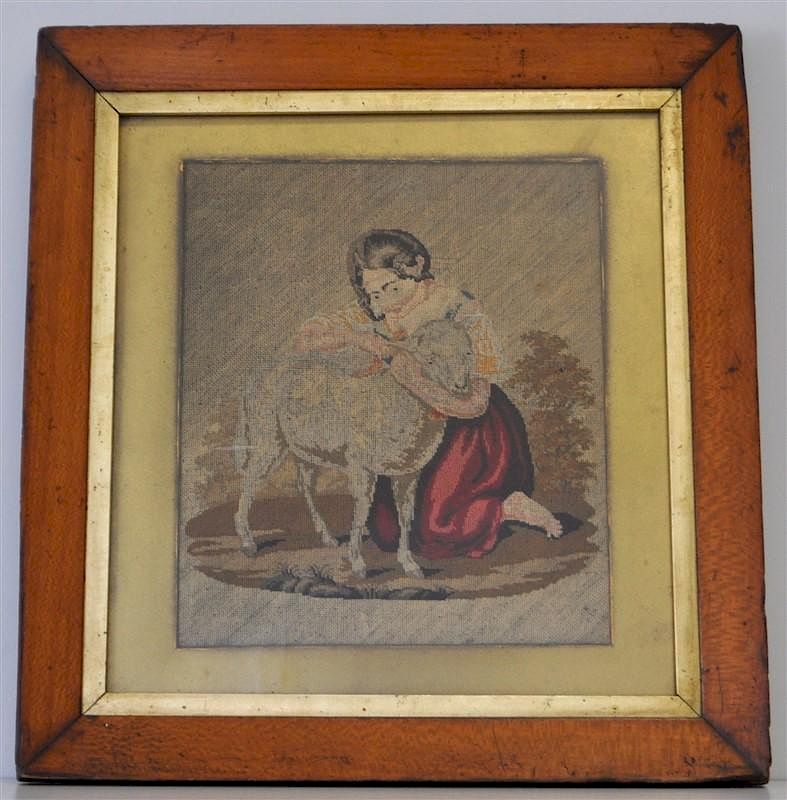 Appraisal: th c FRAMED CONTINENTAL PETIT POINT PANEL Antique Framed Continental