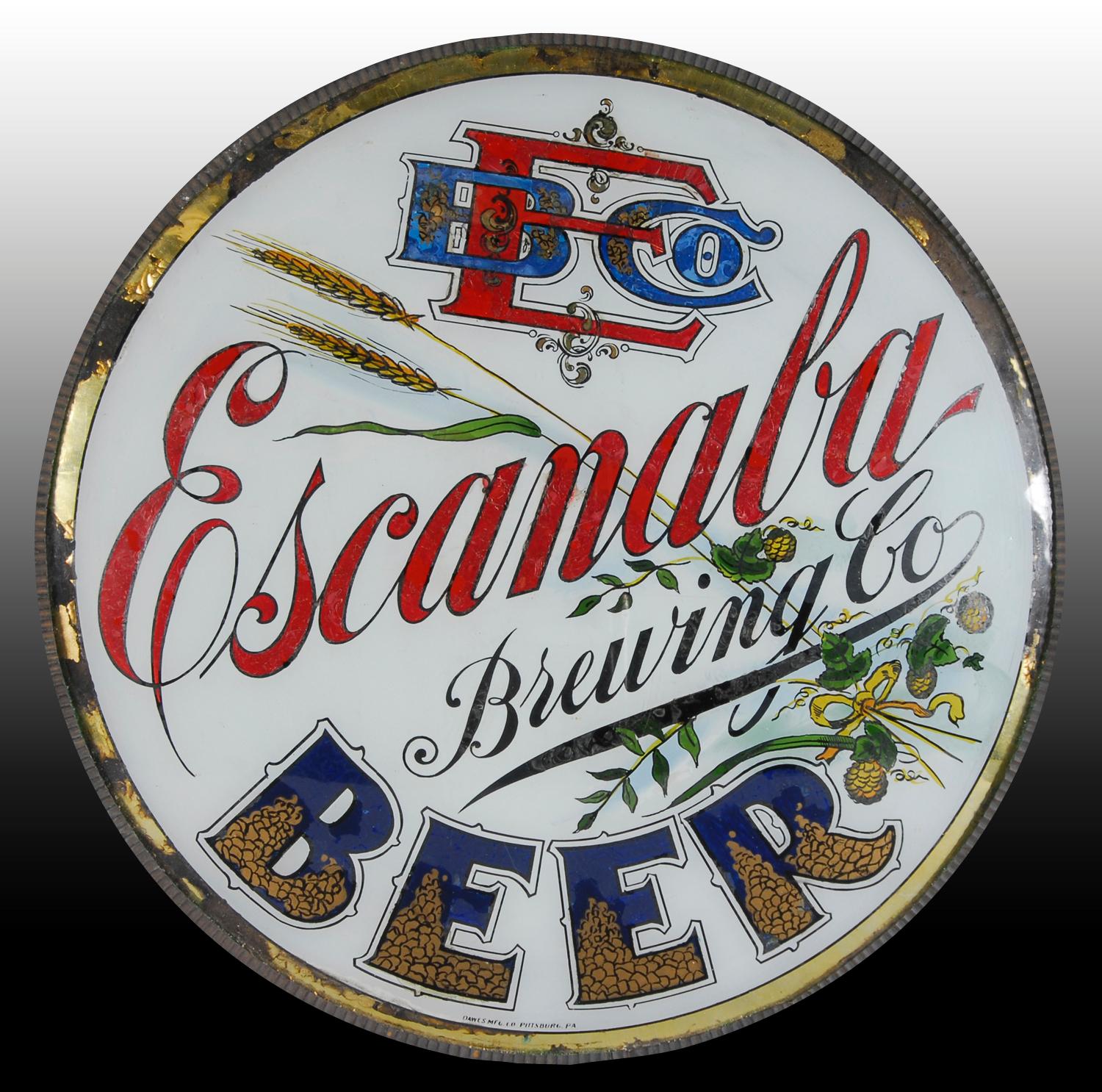 Appraisal: Escanaba Beer Reverse-on-Glass Wall Sign Description Circa Trim work and