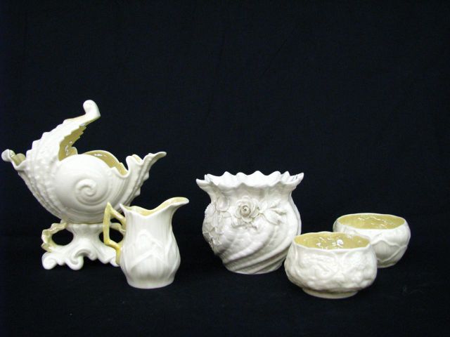 Appraisal: Grouping of Belleek green mark items including shell motif pedestal