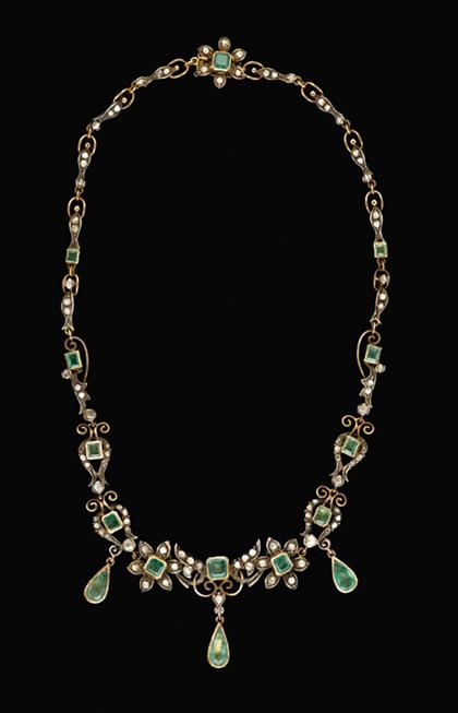 Appraisal: Edwardian revival emerald and diamond necklace Low karat yellow gold