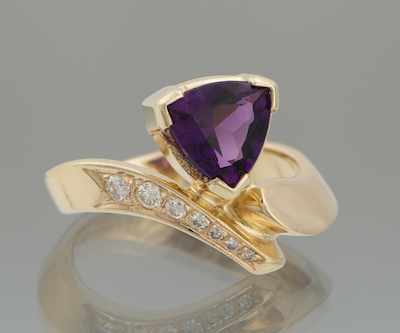 Appraisal: A Ladies' Trillion Amethyst and Diamond Ring k yellow gold