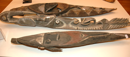 Appraisal: TWO PNG KWOMA MASKS AND ONE OTHER FIGURE