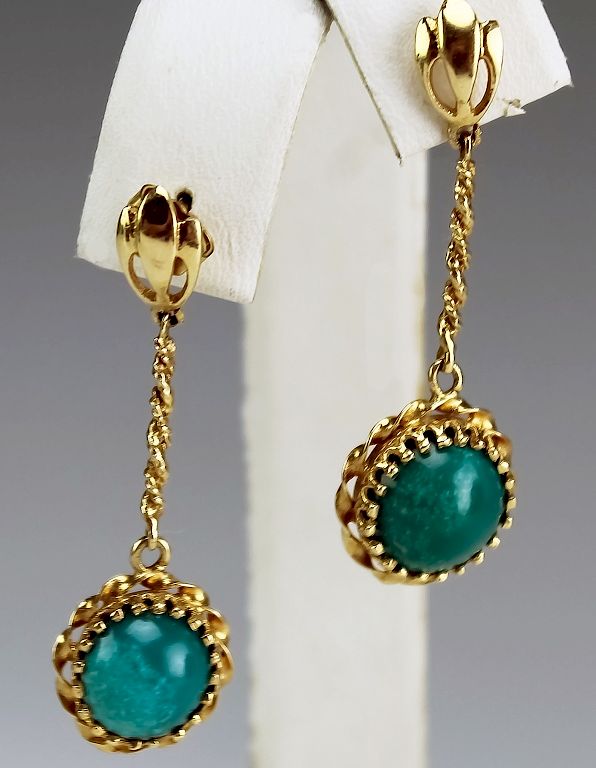 Appraisal: K Gold Green Turquoise Dangle Drop Earrings VTG Ladies vintage