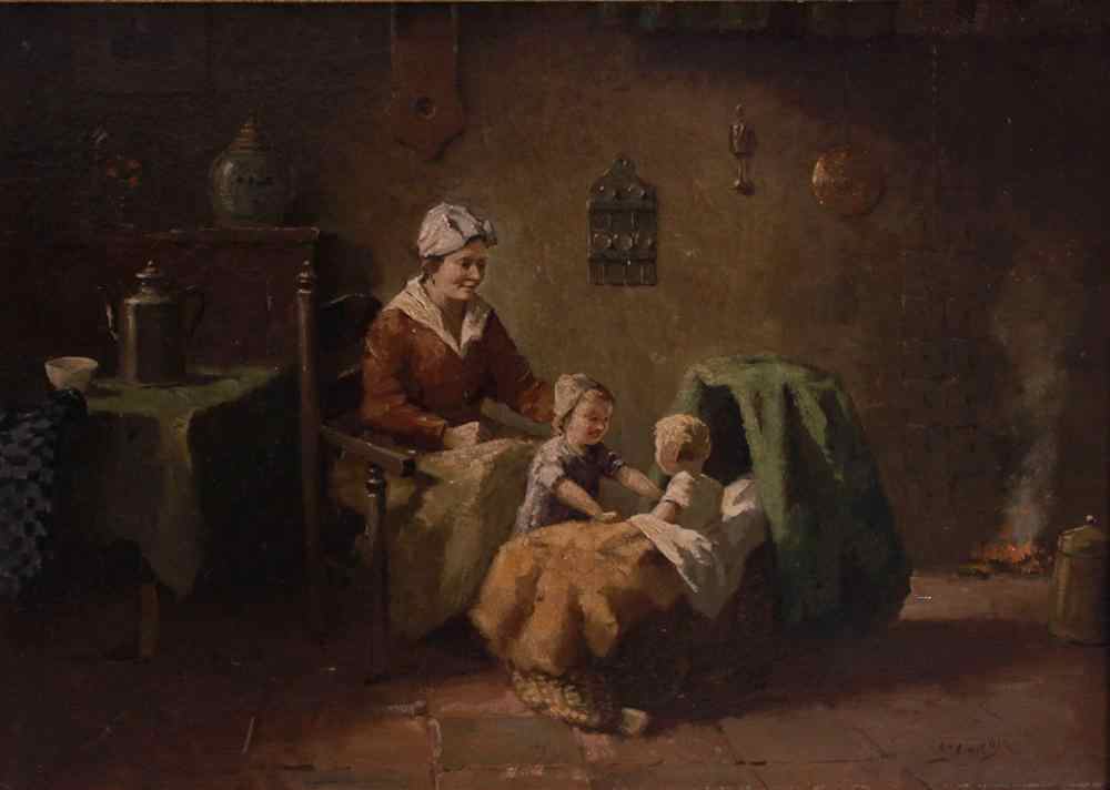 Appraisal: EVERT-JAN LIGTELIJN DUTCH - INTERIOR SCENE WITH MOTHER AND CHILDREN