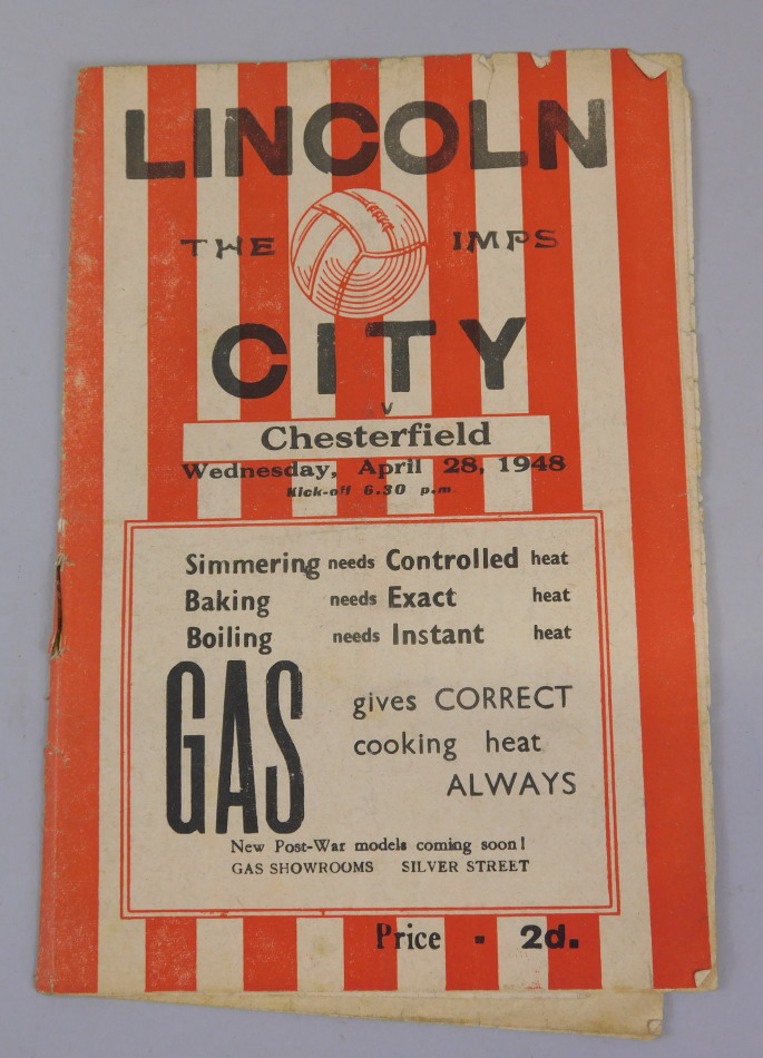 Appraisal: A football programme for a match between Lincoln City and