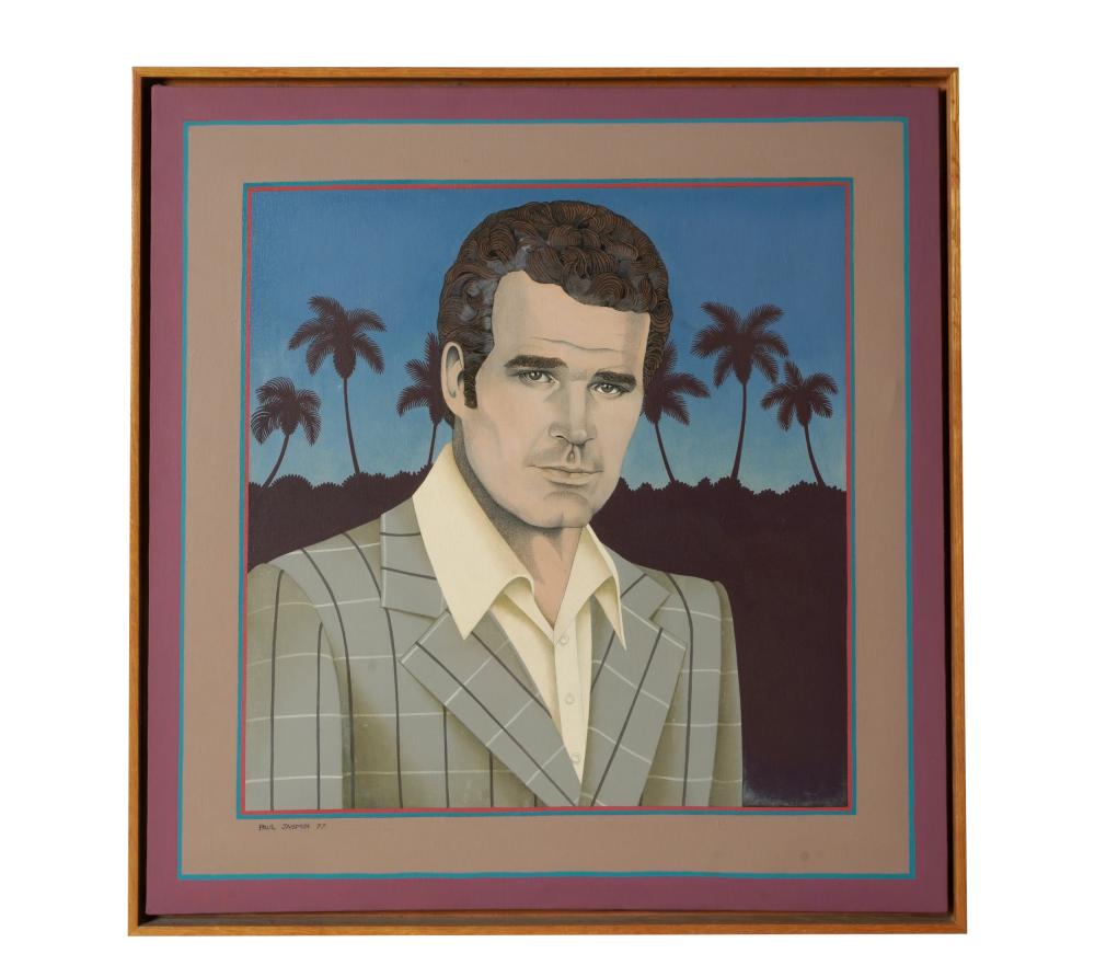 Appraisal: PAUL JASMIN PORTRAIT OF JAMES GARNER acrylic on canvas signed