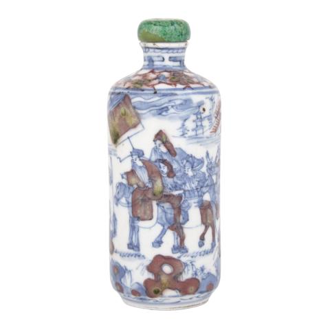 Appraisal: An Unusual Iron Red Blue and White Snuff Bottle Qing