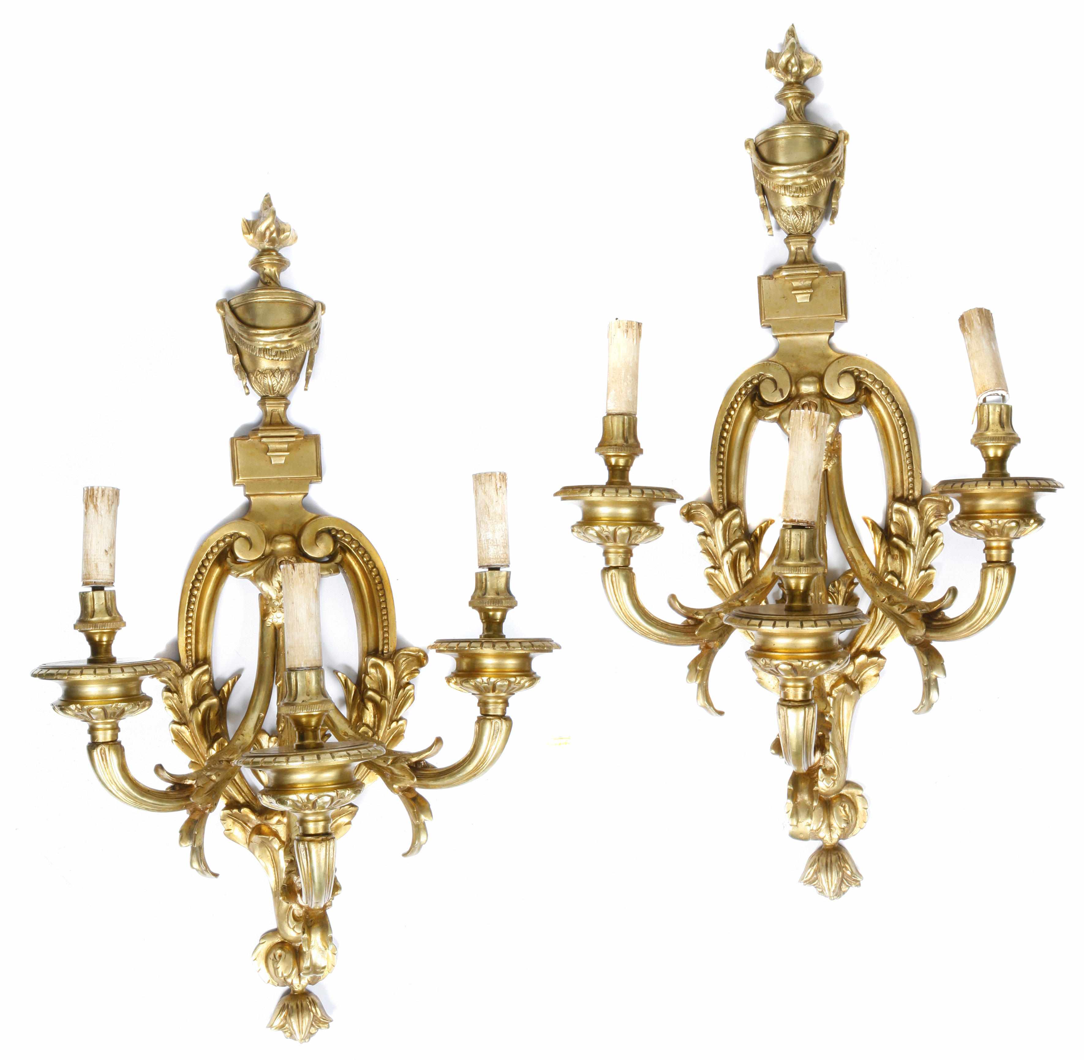 Appraisal: A pair of Louis XVI style gilt bronze wall lights